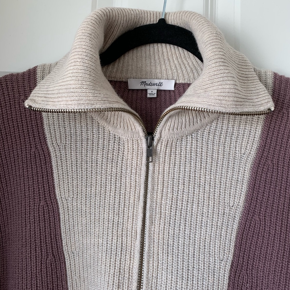 Madewell‎ Sweater Women’s Wool Blend Purple Color Block Half Zip Pullover Size S - Picture 4 of 14